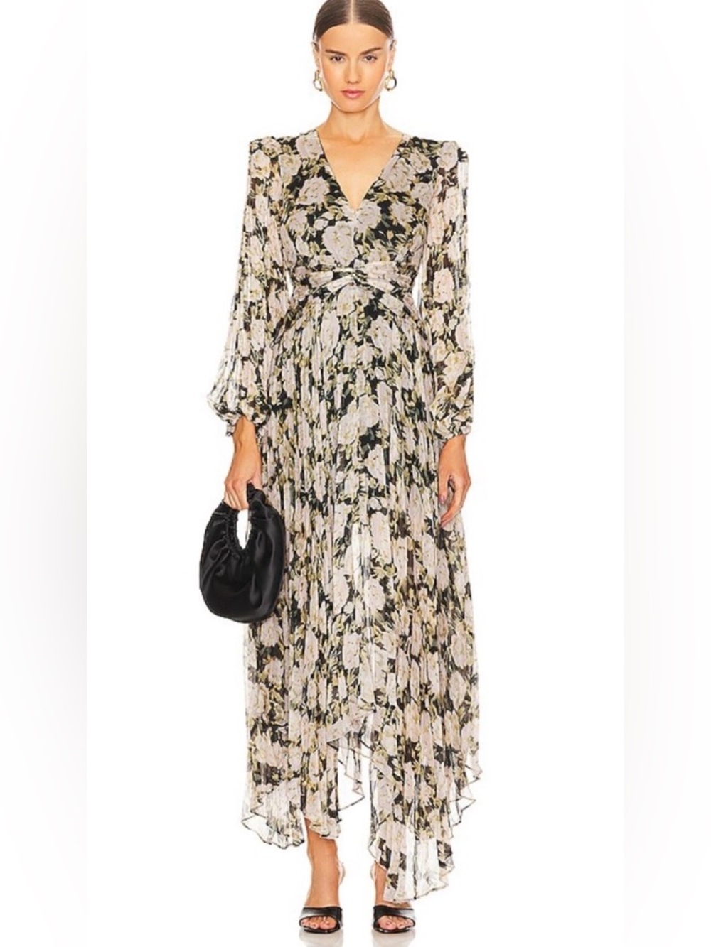 ASTR The Label Ayana Floral Pleated Maxi Dress Cutout Back Size S